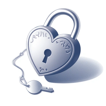 A heart-shaped lock with a key hanging nearby