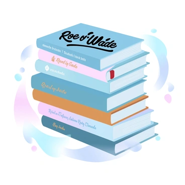 A stack of legal books is arranged neatly, with "Roe v. Wade" prominently displayed on the top book cover. The books have a variety of colors, with some featuring gold lettering and designs. The spines of the books show titles and author names, adding to the academic appearance. A soft gradient of pastel colors fills the background, enhancing the focus on the stack of books.