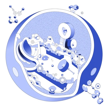 A factory scene inside a cell is depicted, showcasing machinery that resembles intricate biological structures. At the center, there is a large, complex ATP synthase with spinning components, actively producing molecules of ATP. Surrounding this machinery, there are conveyor belts transporting various substrates and products, with small robotic-like elements representing enzymes working diligently. The walls of the factory feature intricate patterns that echo the textures found in cellular membranes. Additionally, there are various organelles depicted as large machinery, such as ribosomes resembling factories assembling proteins. The atmosphere conveys a sense of busy productivity, with molecular shapes and forms moving throughout the scene.