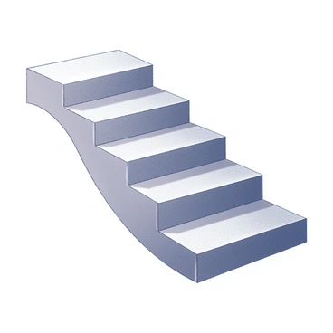 A staircase with multiple steps that seems to extend infinitely. The steps are unevenly spaced and vary in size, creating an impression of distortion. The staircase bends and twists, making it appear as though it cannot be contained within ordinary boundaries. Each step features a textured surface that highlights its unique dimension. The overall composition conveys a sense of imbalance, resembling the concept of an improper fraction, where the upper part exceeds the lower part.