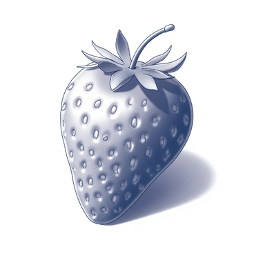 A single strawberry is positioned prominently in the center of the image. The surface of the strawberry shows intricate details, including its textured skin and tiny seeds. Light reflects off the glossy surface, creating highlights that emphasize its curvature and shape. The background is simple, allowing the strawberry to stand out as the focal point of the composition.