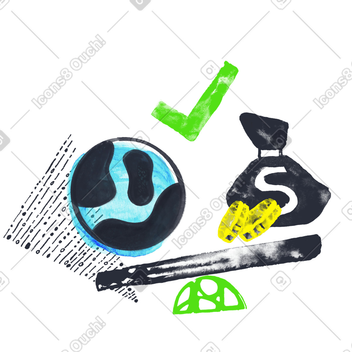 Inky スタイルの 地球とお金の環境を秤で表現 のイラストをPNG、SVG形式でダウンロード