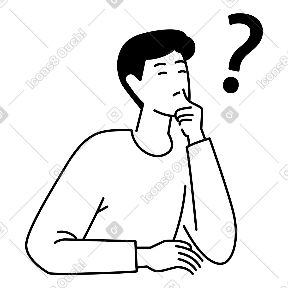 Person pondering with hand on chin, Problem solving and critical thinking illustration in Weekday style download in PNG, SVG