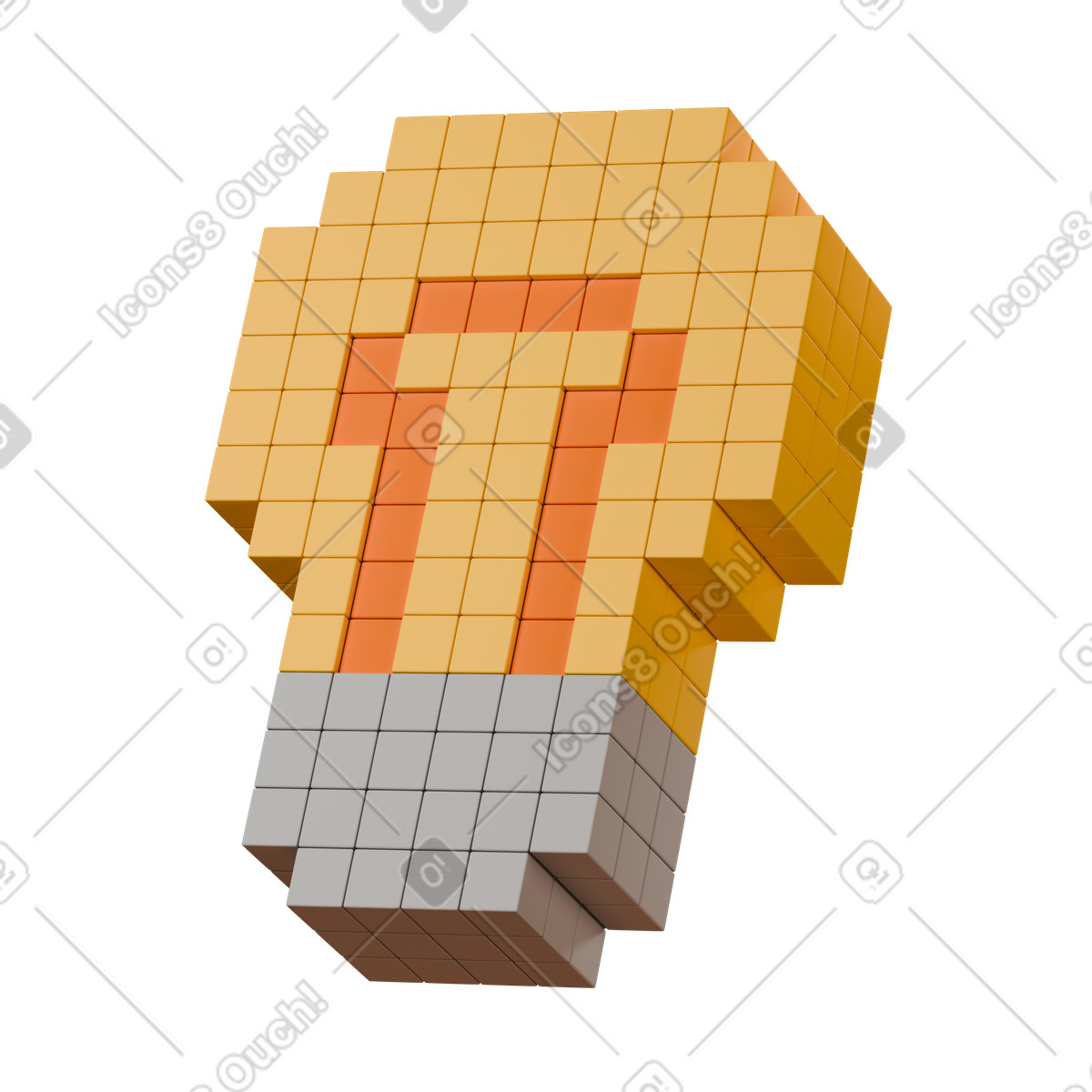 Illustration Creativity concept pixel light bulb icon for inspiration and brainstorming dans le style 3D Stickle à télécharger aux formats PNG, SVG