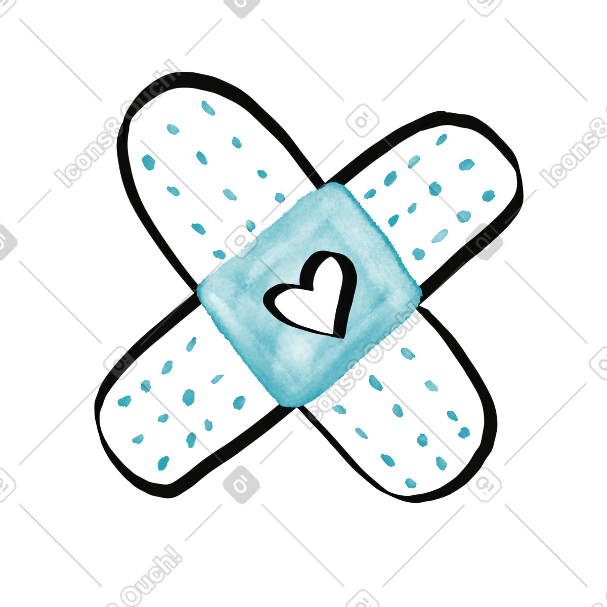 Watercolor sketch 스타일의 Bandage cross with heart center symbolizing care and emotional healing 일러스트레이션 PNG, SVG 다운로드