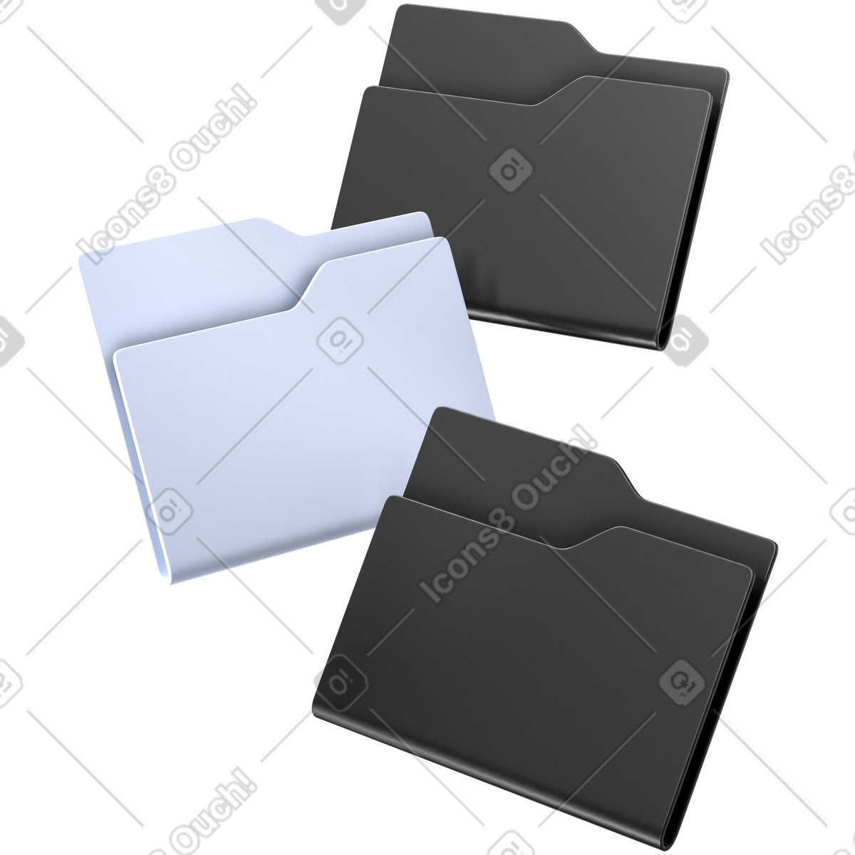 Illustration Folders document organization system with mixed black and white colors dans le style 3D Pro à télécharger aux formats PNG, SVG