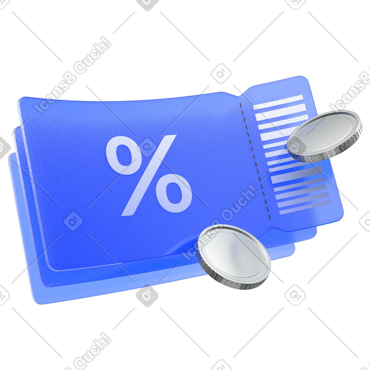 Buono sconto, etichetta percentuale blu con moneta, promozione shopping illustrazione in stile 3D Enterprise scarica in PNG, SVG