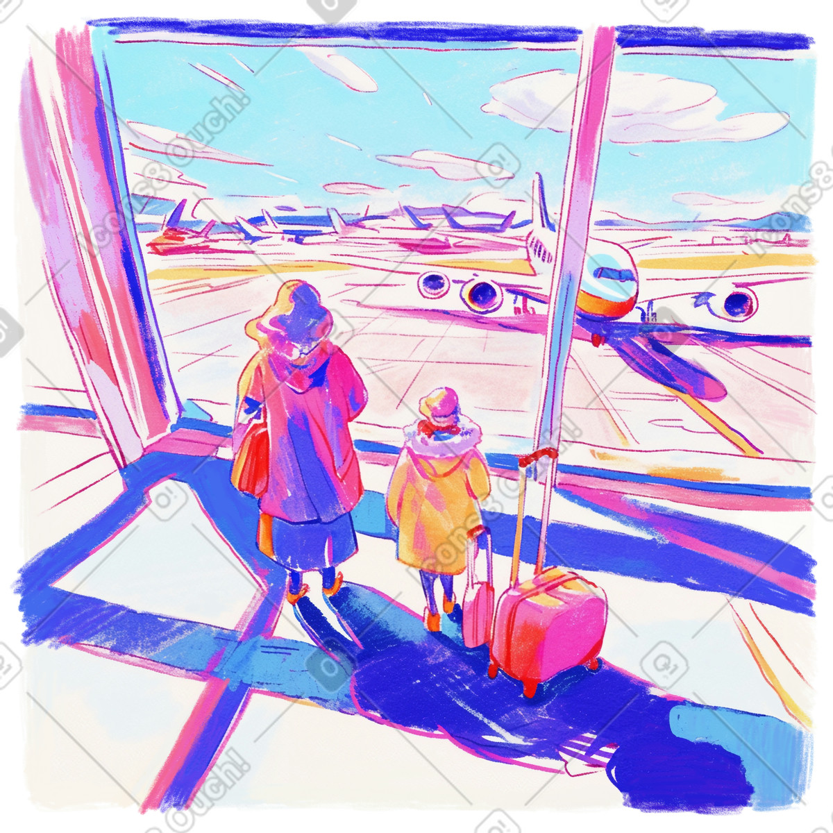 Pencil drawing illustration of an airport view clipart image in PNG SVG GIF