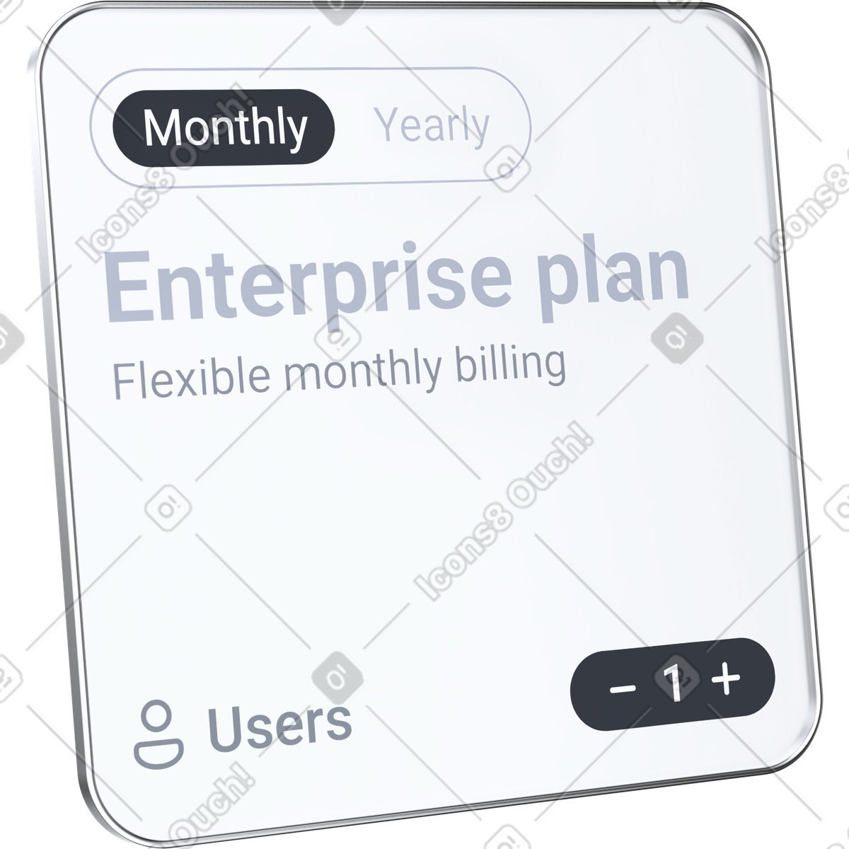 下载 3D Pro 风格的 Monthly billing enterprise plan card for adjustable saas subscription users 插画，支持 PNG、SVG 格式
