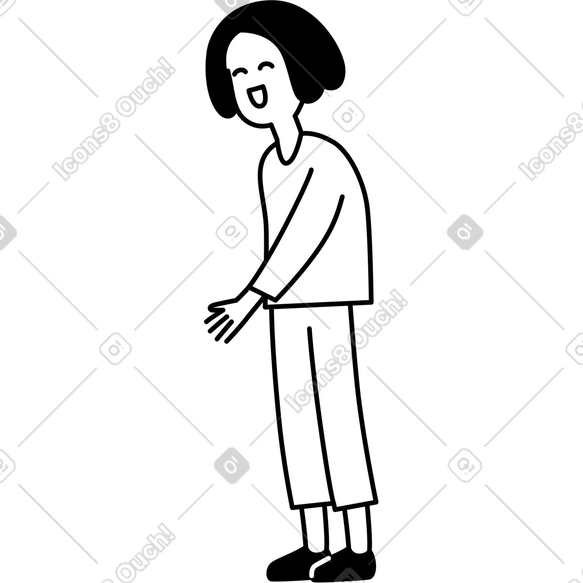 Character laughing with open mouth and bent arms expressive pose-Illustration im Notion Line Art-Stil als Download in PNG, SVG