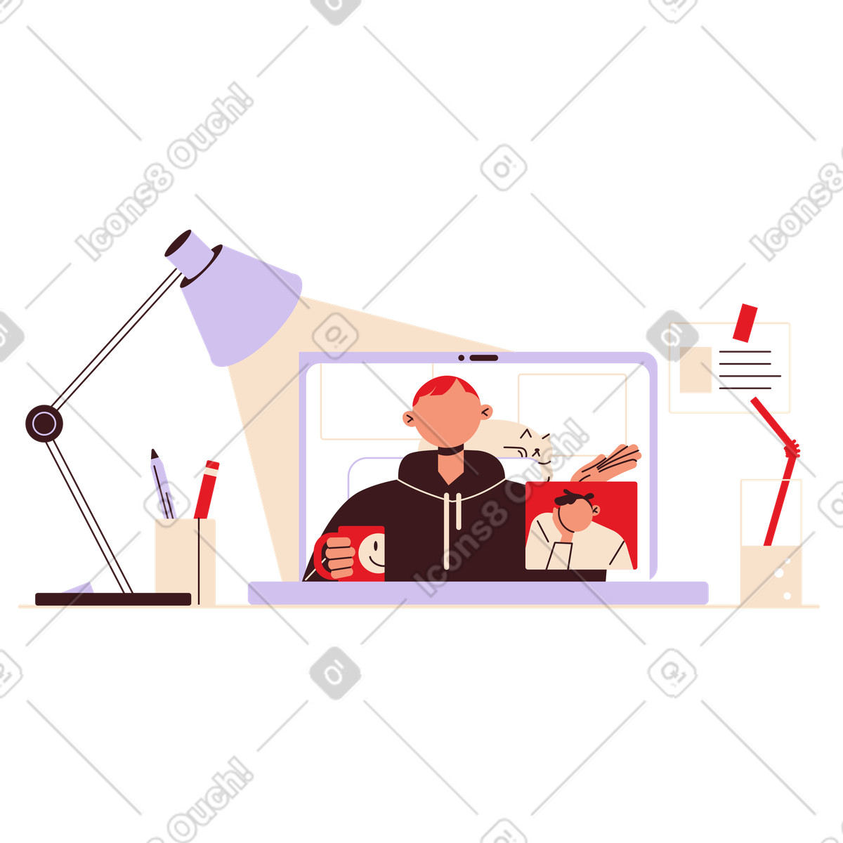 Friends chatting online via video call, Virtual meeting and digital communication-Illustration im Folks-Stil als Download in PNG, SVG