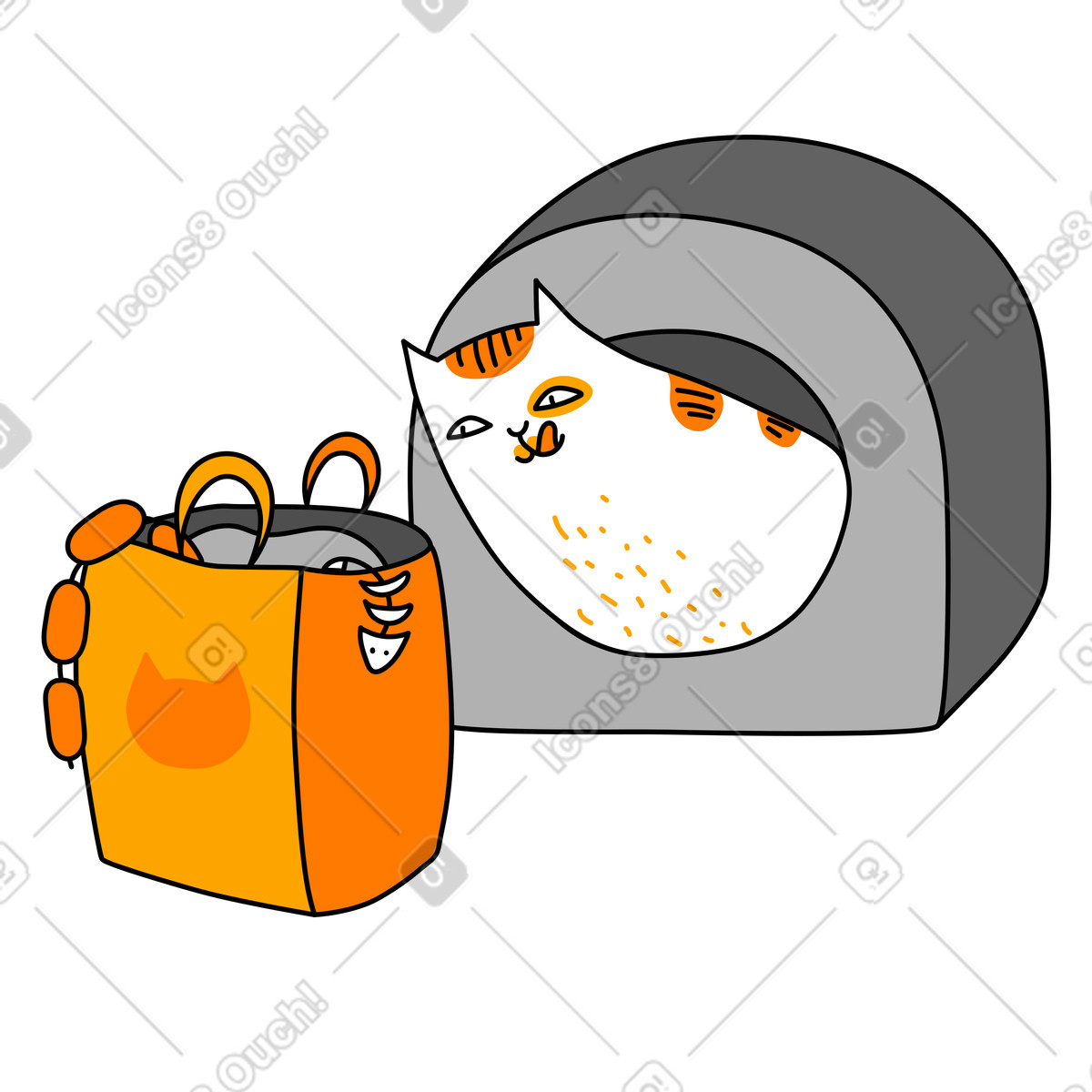 下载 Purr 风格的 猫正在让杂货送到家里 插画，支持 PNG、SVG 格式