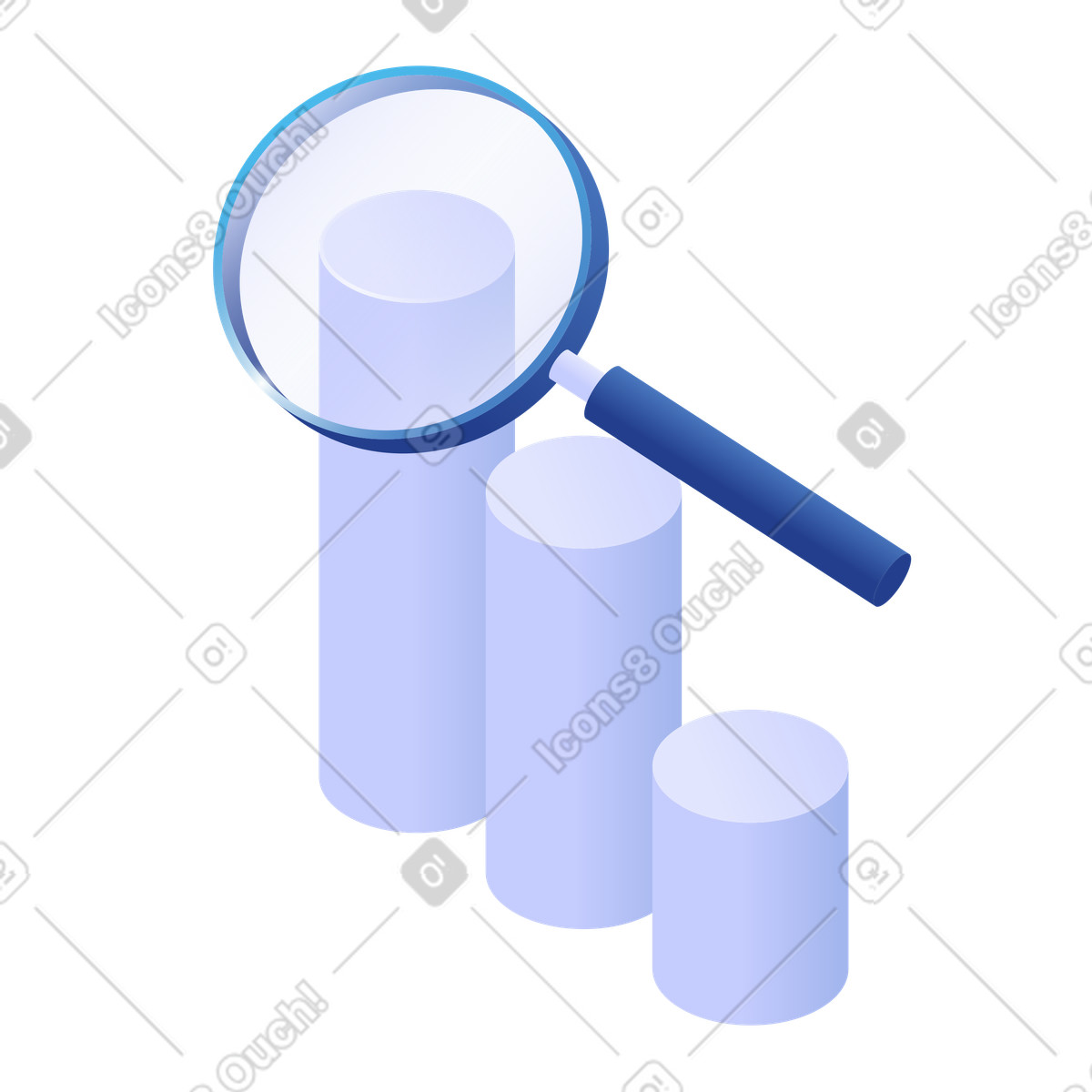 Lente d'ingrandimento su grafico a barre, analisi dei dati e approfondimenti illustration in PNG, SVG