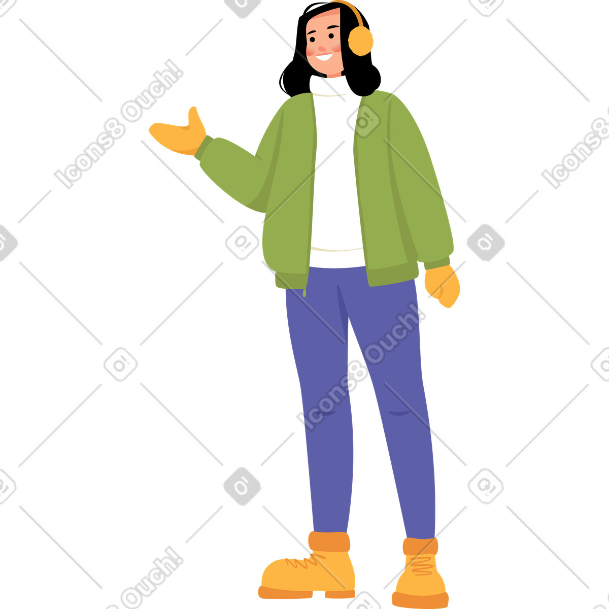Girl in winter clothes illustration Lagom style download PNG, SVG