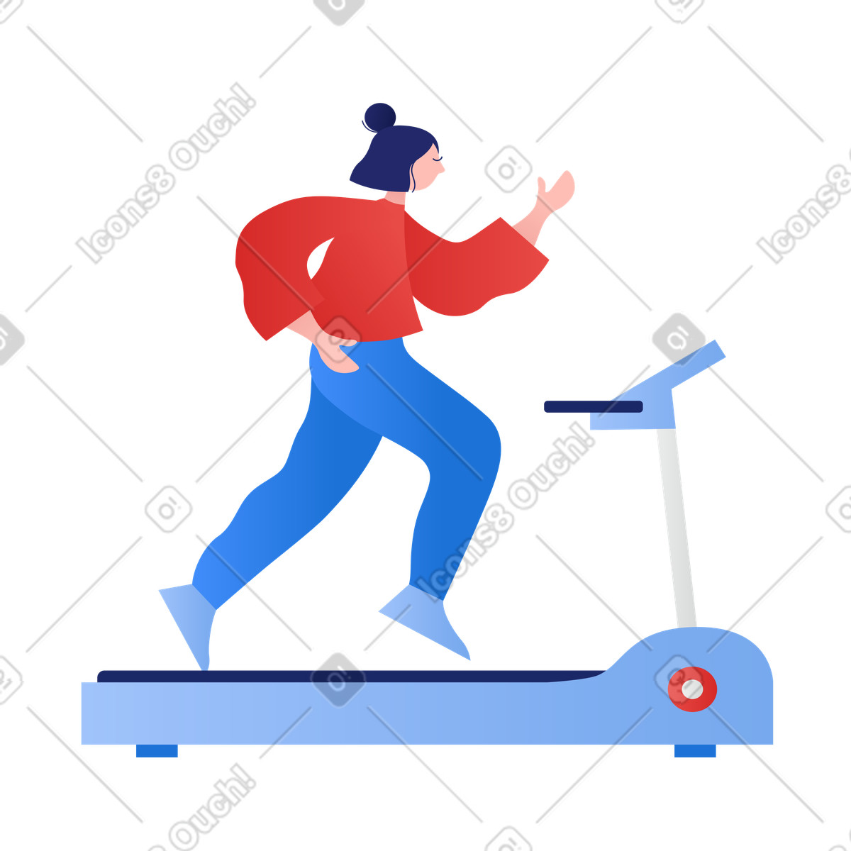 Working out on treadmill, Physical fitness and wellbeing illustration in Clip style download in PNG, SVG