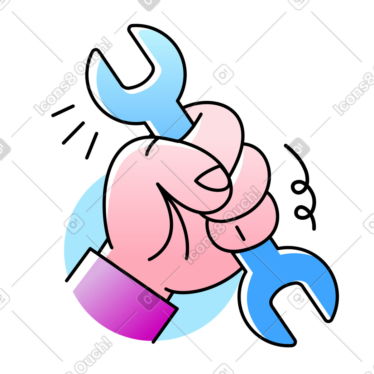 Hand hält einen blauen schraubenschlüssel-Illustration im Pocus-Stil als Download in PNG, SVG