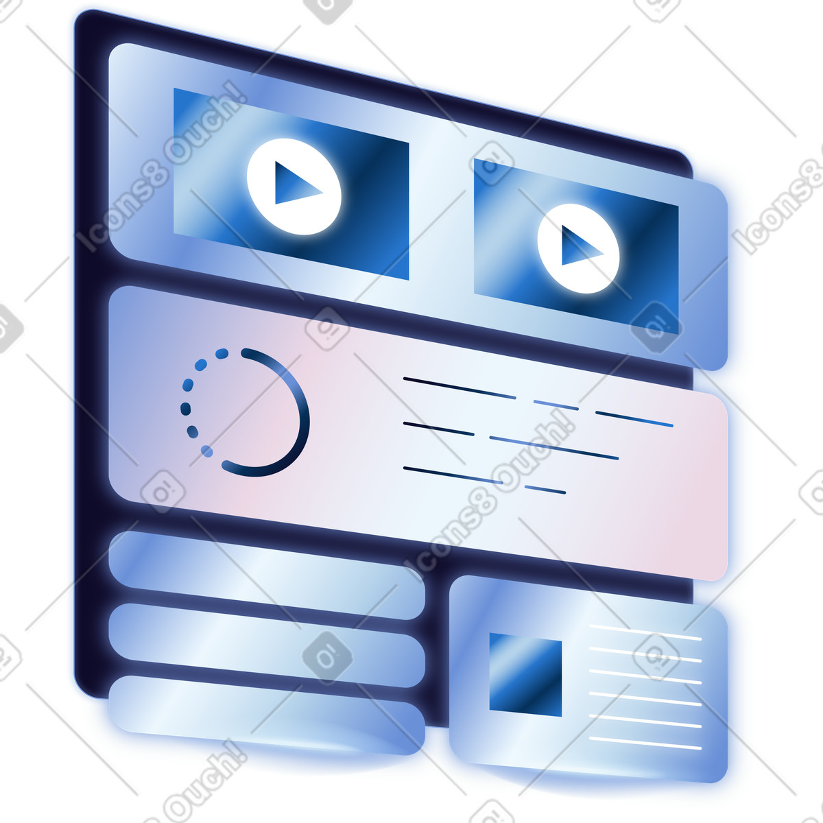 Dashboards with videos and downloads illustration in Dimension style download in PNG, SVG