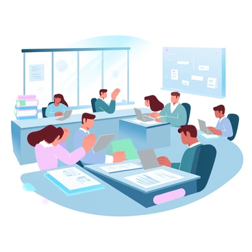 A lively accounting office filled with multiple desks. Accountants are focused on their tasks, with some typing on computers and others reviewing documents. Each desk is surrounded by stacks of paperwork and ledgers, with a few open folders displaying graphs and calculations. Brightly colored file organizers are neatly arranged on the side, and light streaming in through large windows adds a warm ambiance to the space. A bulletin board in the background is adorned with various notes and reminders.