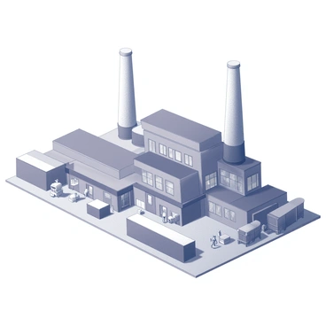A factory photo reimagined as a sleek, digital industrial illustration