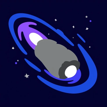 A bright comet traveling through the dark expanse of space, featuring a glowing tail that stretches behind it. The electric field surrounding the comet is depicted with swirling blue and purple lines radiating outward in a dynamic pattern. The comet's nucleus is a rocky, irregular shape, illuminated with a bright white core. Stars twinkle in the background, enhancing the depth of space around the moving comet. The tail is comprised of shimmering particles that catch the light, emphasizing the comet's motion.