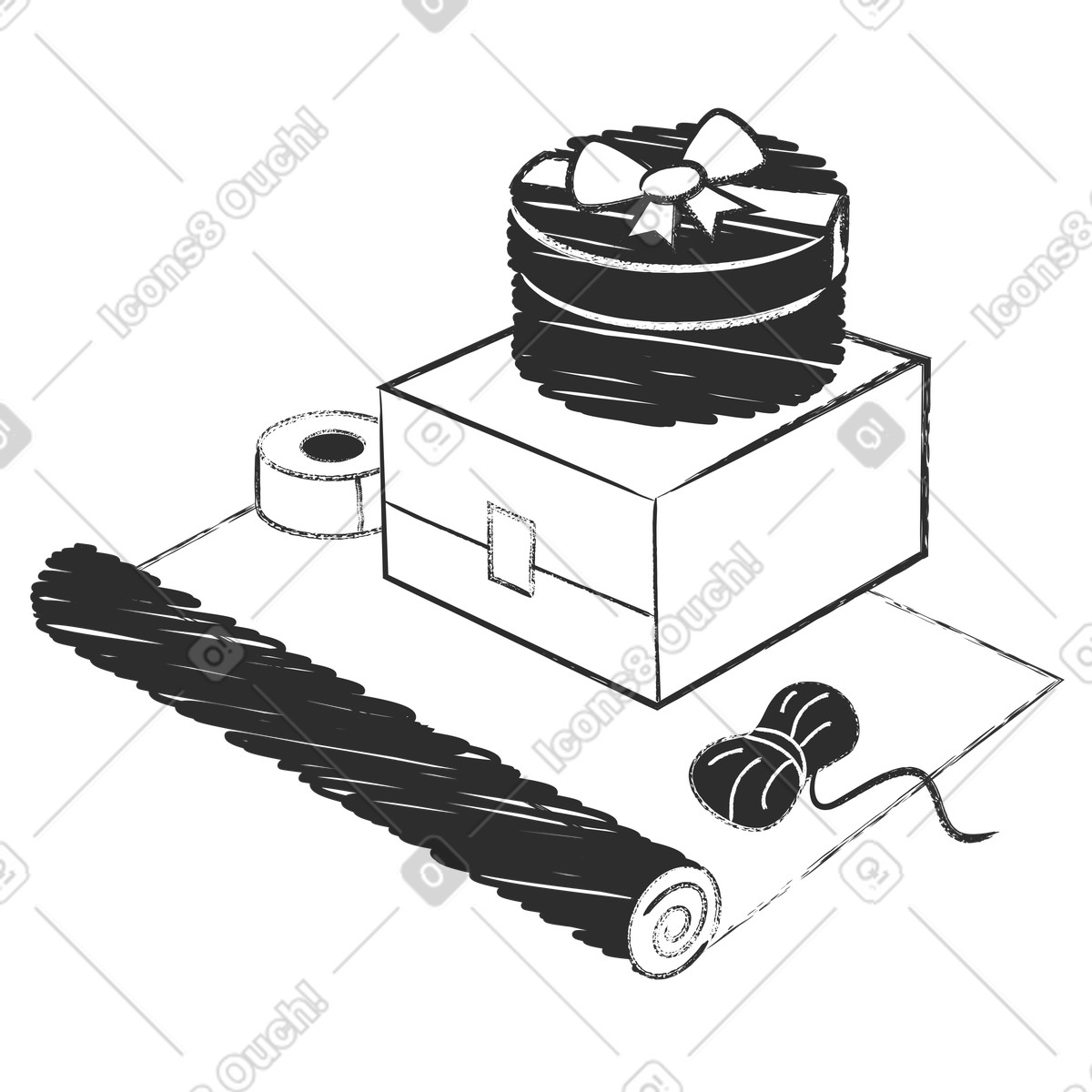 Gift wrapping and gifting options illustration in Graphite style download in PNG, SVG