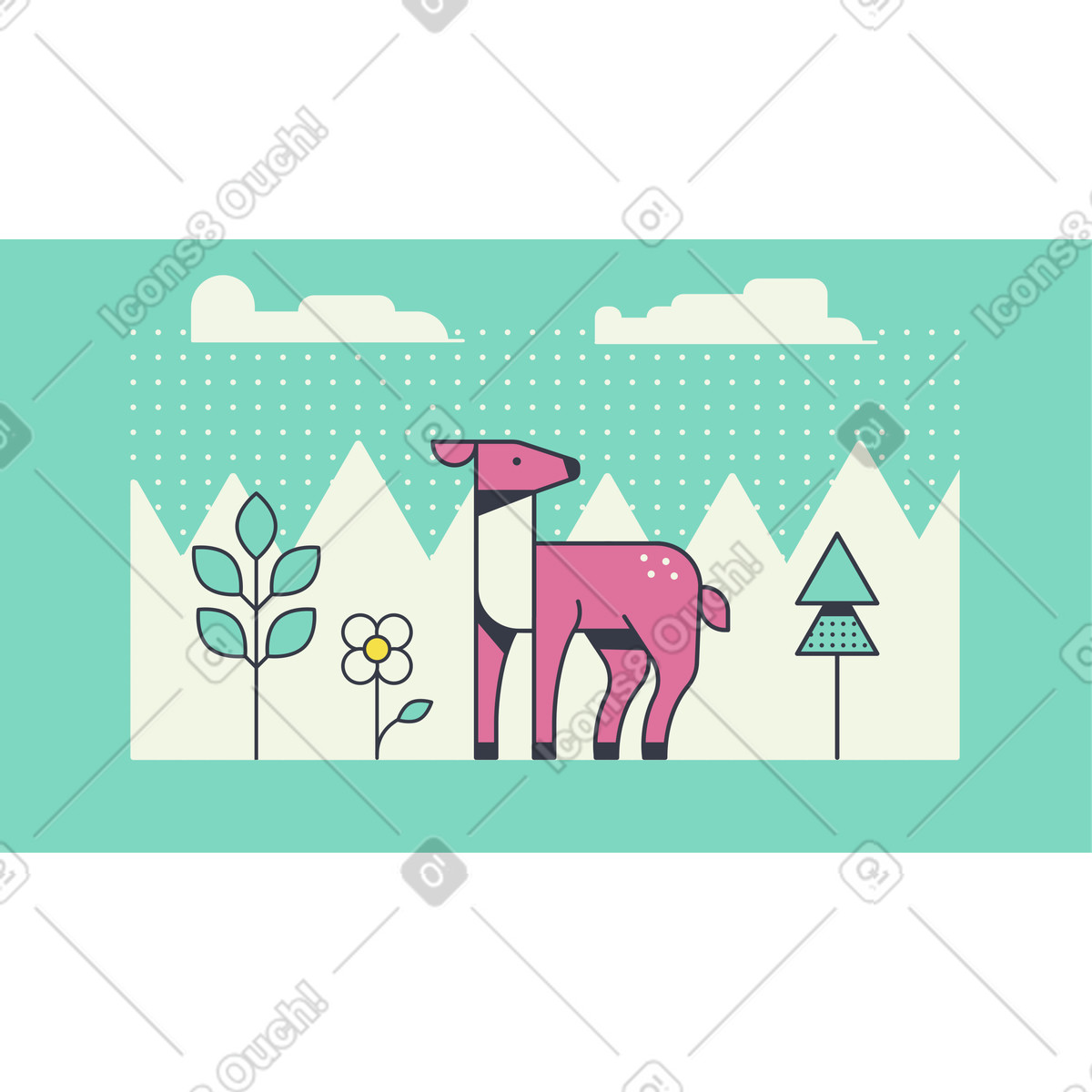 Ilustración Ciervo hembra en el bosque estilo Abstract a descargar PNG y SVG