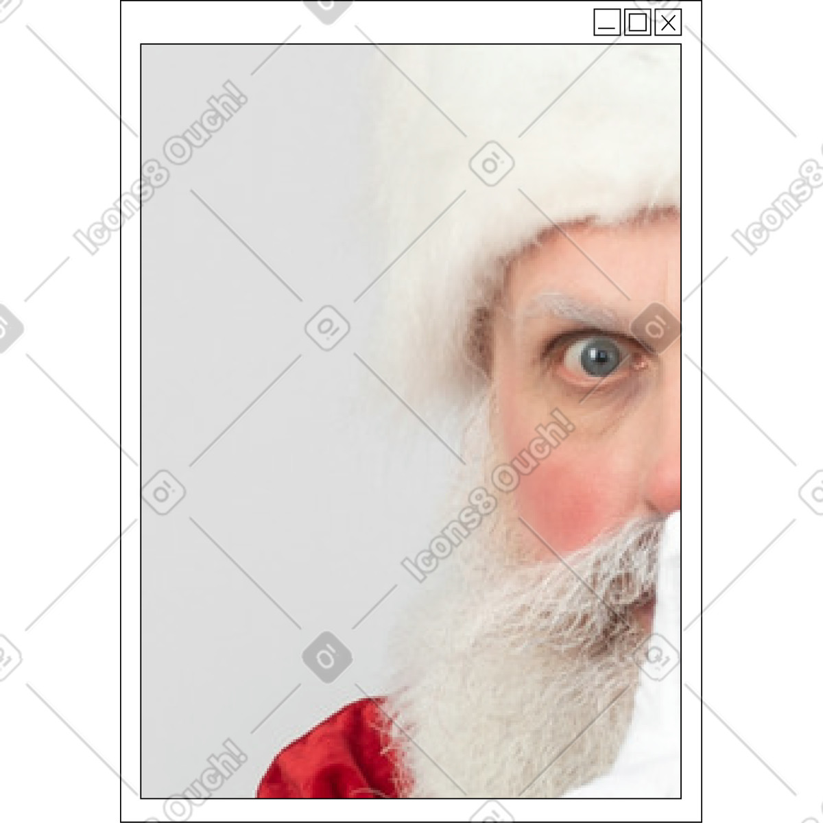 Illustration Fenêtre de navigateur en désordre avec une photo du père noël dans le style Jumble à télécharger aux formats PNG, SVG