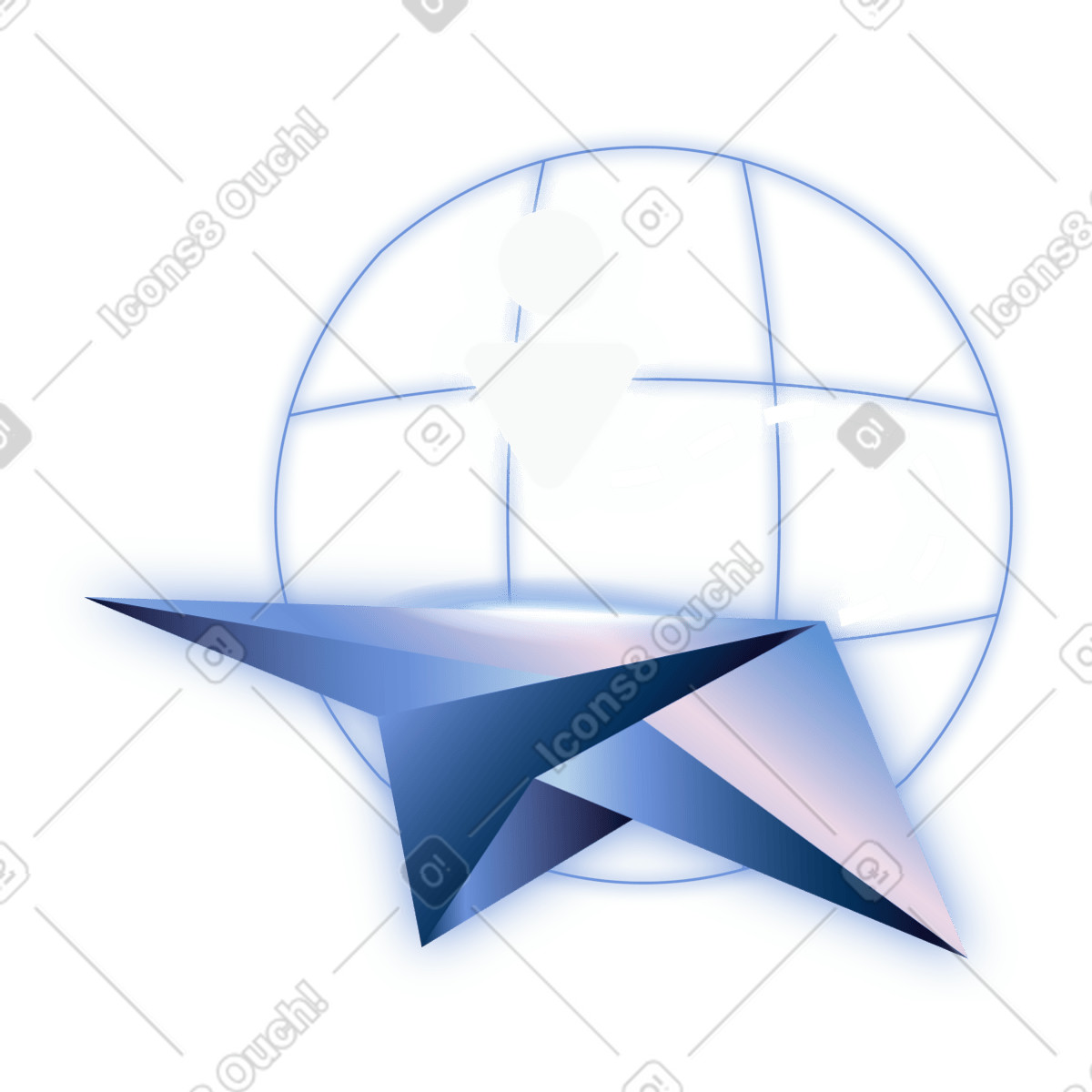 Illustration Messaging paper plane over globe representing worldwide digital communication network dans le style Dimension à télécharger aux formats PNG, SVG