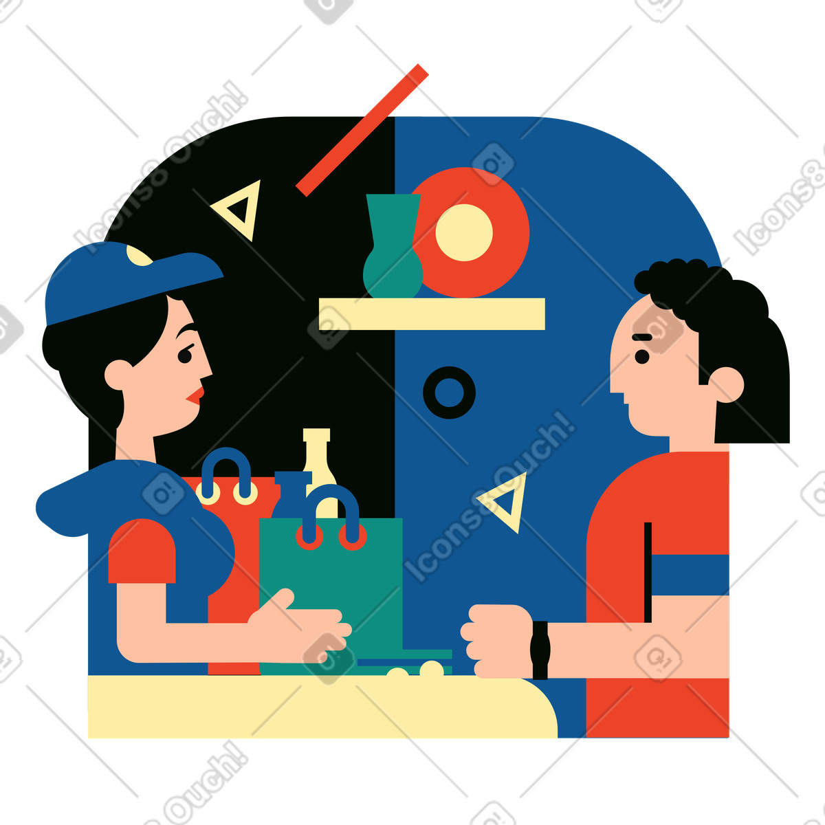 Illustration Personne achetant des produits dans la boutique le style Polar à télécharger aux formats PNG, SVG