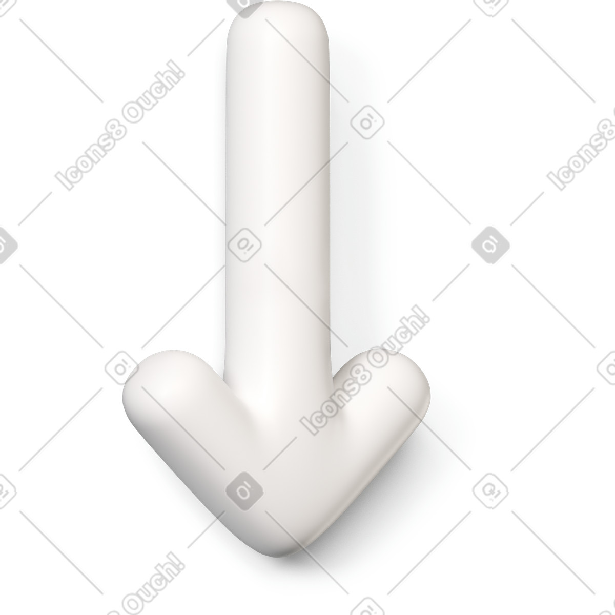 White downward arrow icon turned to the right illustration in 3D Buddy style download in PNG, SVG