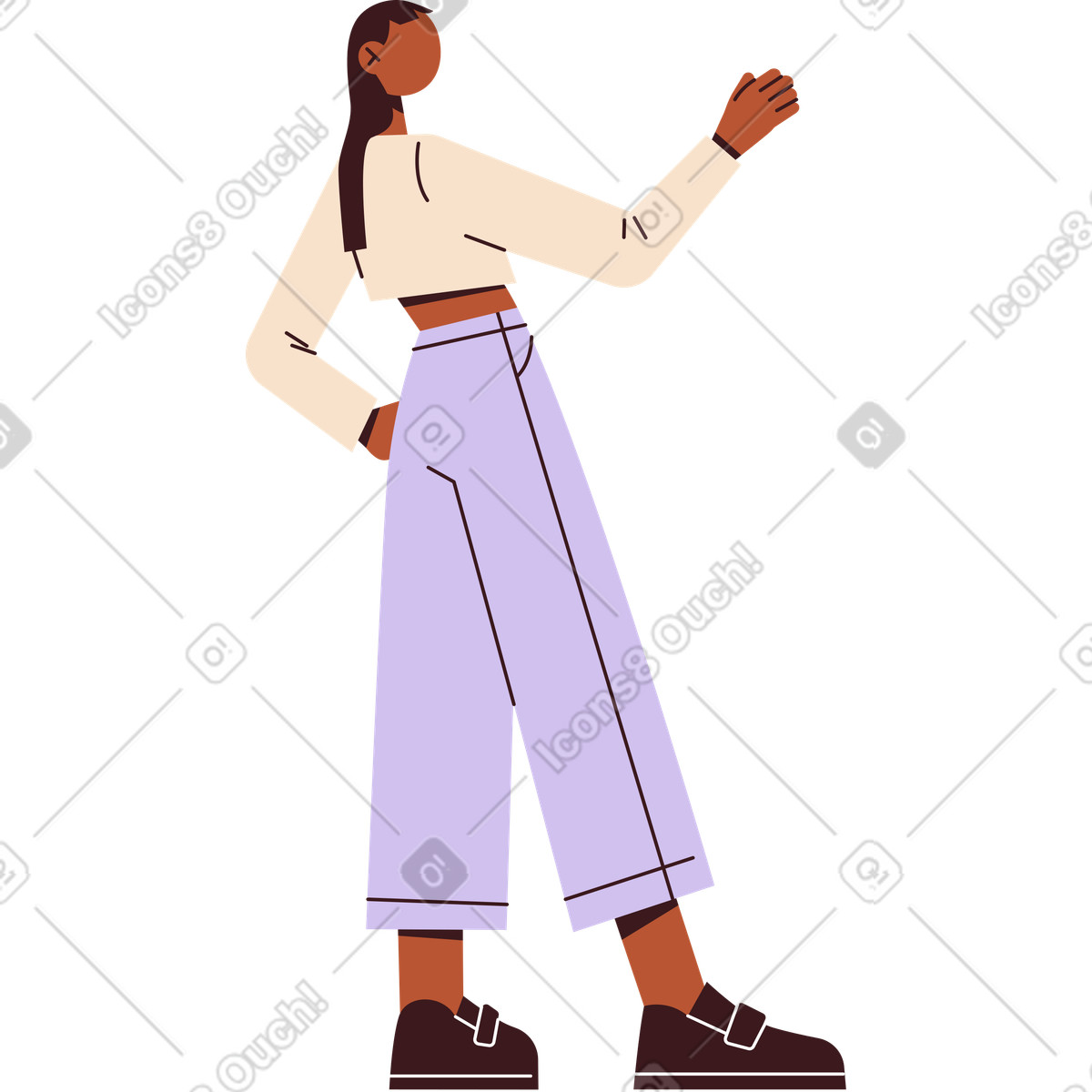 Ilustración Mujer joven levantó una mano en estilo Folks a descargar en PNG y SVG