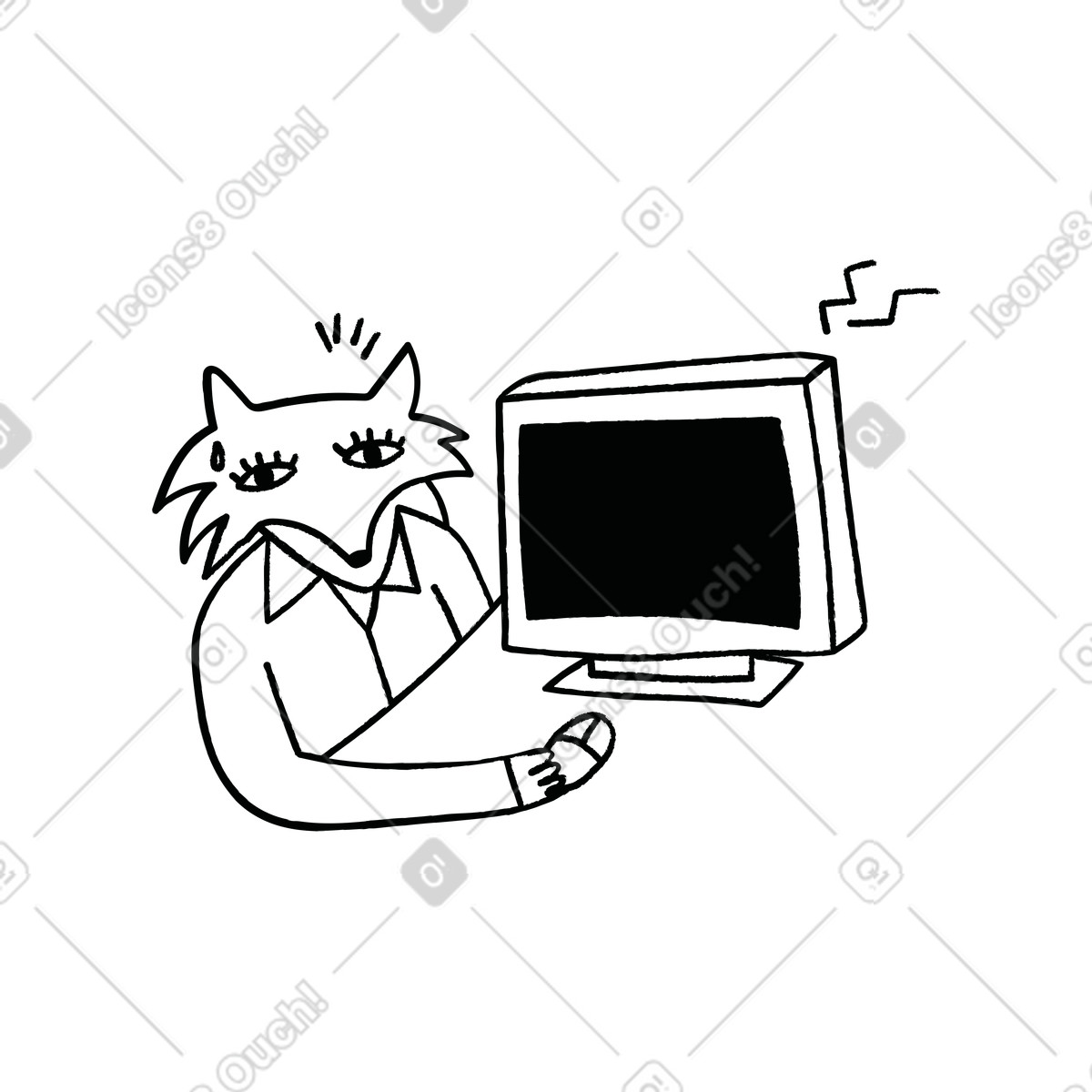 Nervous fox showing blank monitor, Tech issue or website error illustration in Cole style download in PNG, SVG