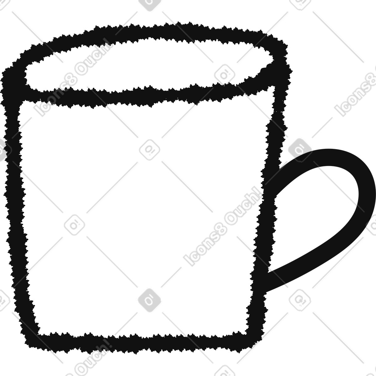Tasse mit quadratischem korpus und gebogenem henkel, schlichte silhouette-Illustration im Bold People-Stil als Download in PNG, SVG
