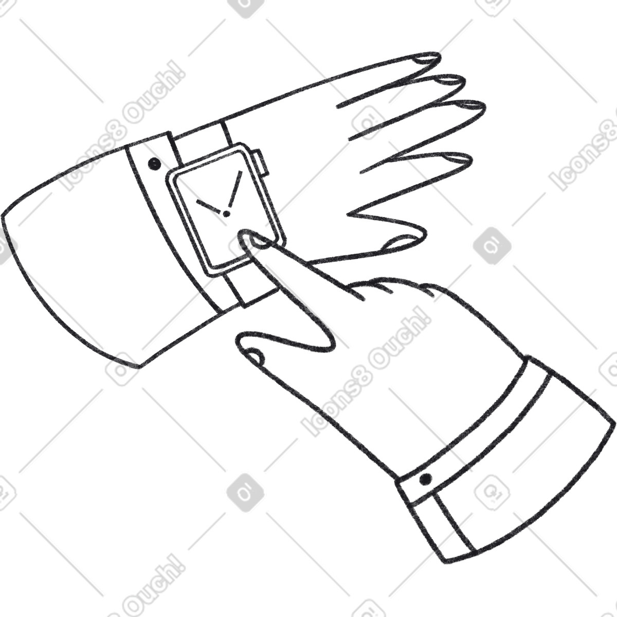 Illustration Hand points to wristwatch dans le style Bonbon Line à télécharger aux formats PNG, SVG