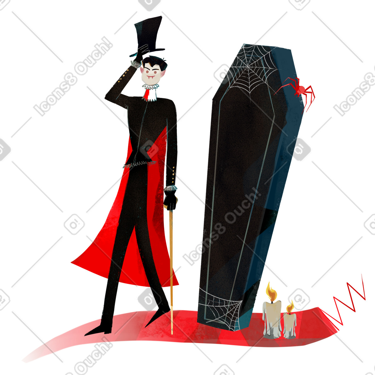 Illustration Un vampire sort du cercueil dans le style Fabulous à télécharger aux formats PNG, SVG