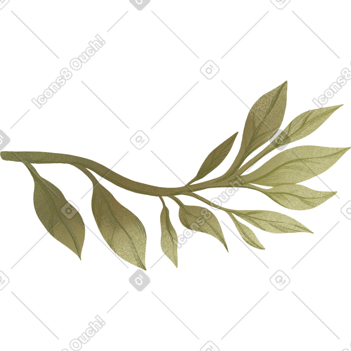 Thick branch with green leaves illustration in Floral style download in PNG, SVG