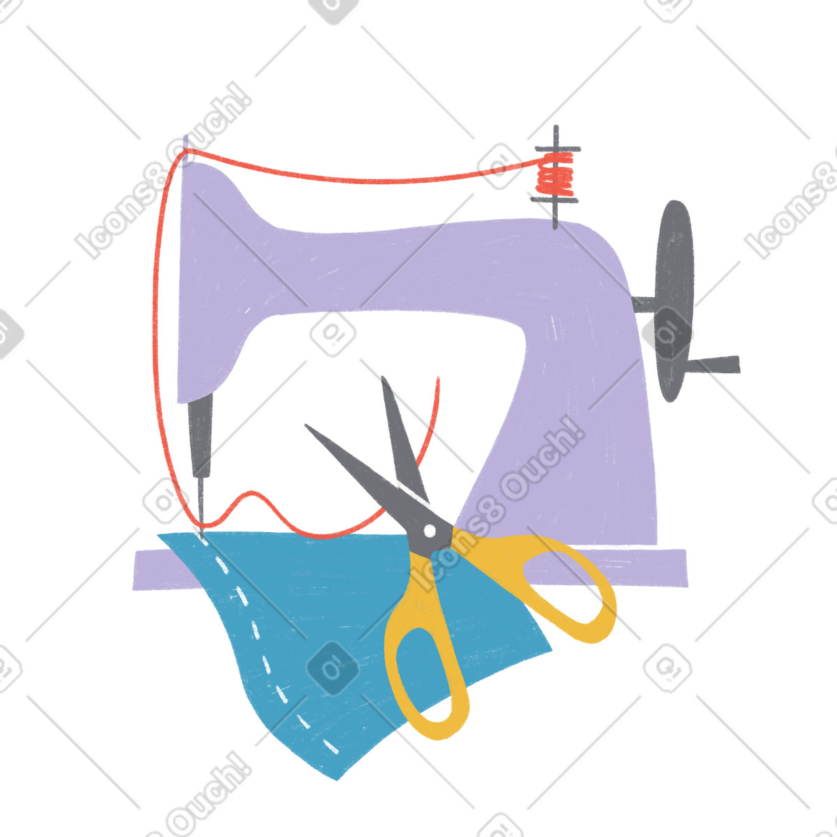 Sewing machine and scissors illustration in Tutti style download in PNG, SVG