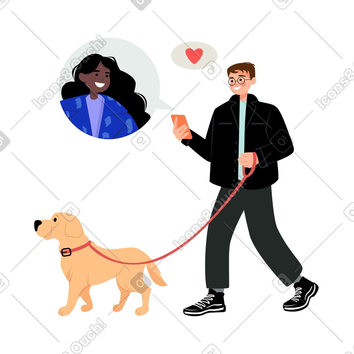Mann mit hund bei einem online-date-Illustration in PNG, SVG