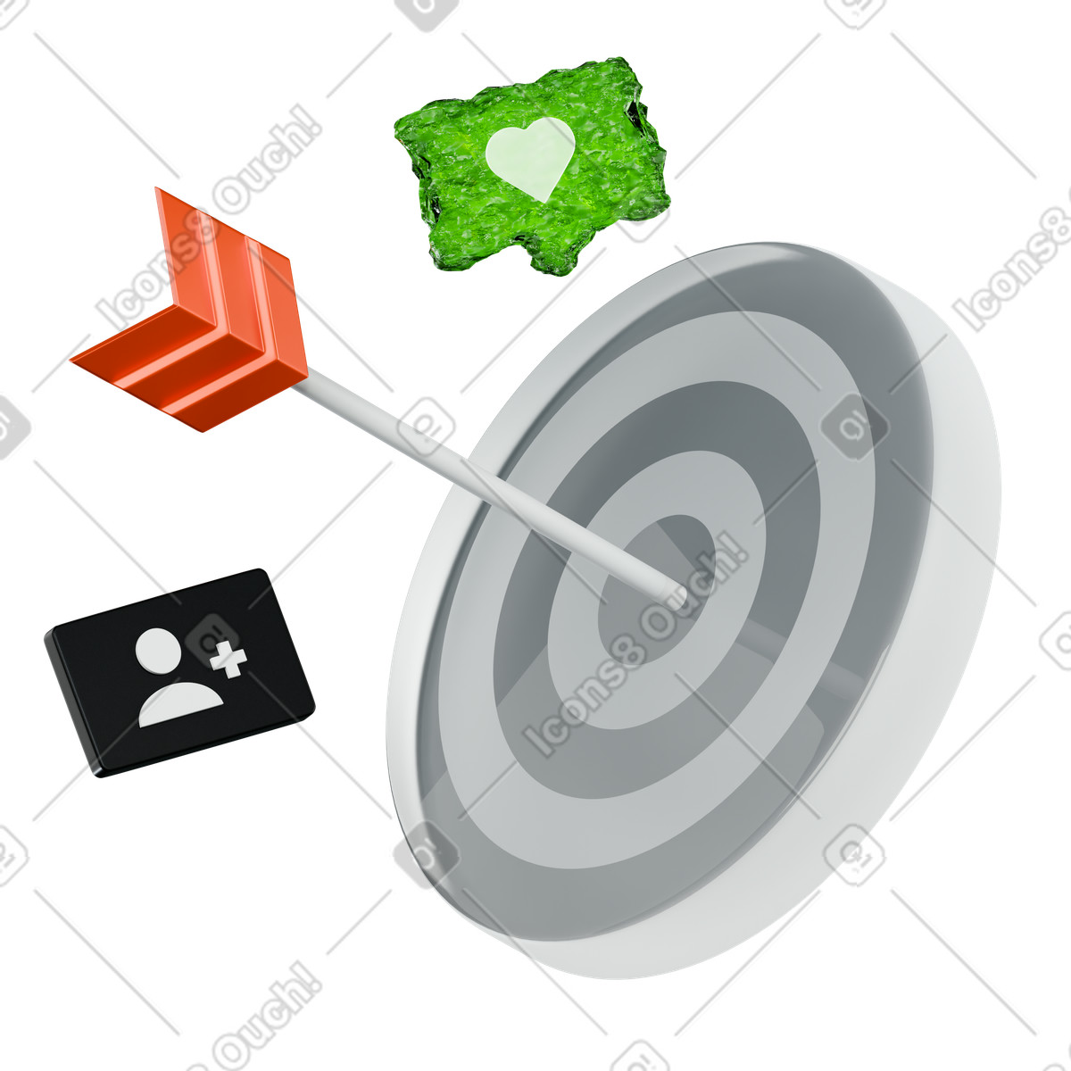 Ilustración Bullseye target with social media icons, audience targeting en estilo 3D Platforms a descargar en PNG y SVG