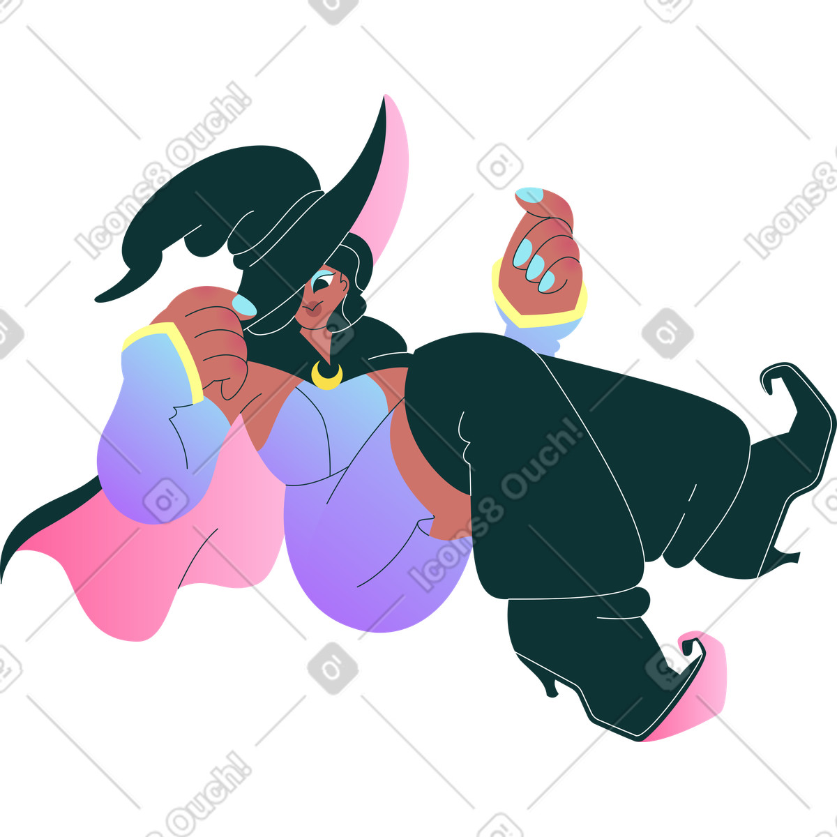 下载 Florid 风格的 坐女巫 插画，支持 PNG、SVG 格式