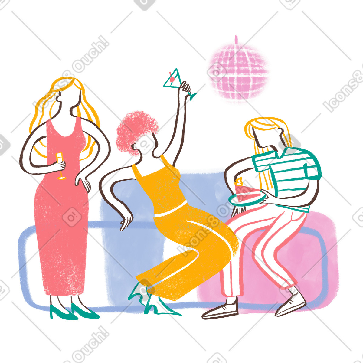 Ilustración Female friends having a party en estilo Company descargar en PNG y SVG