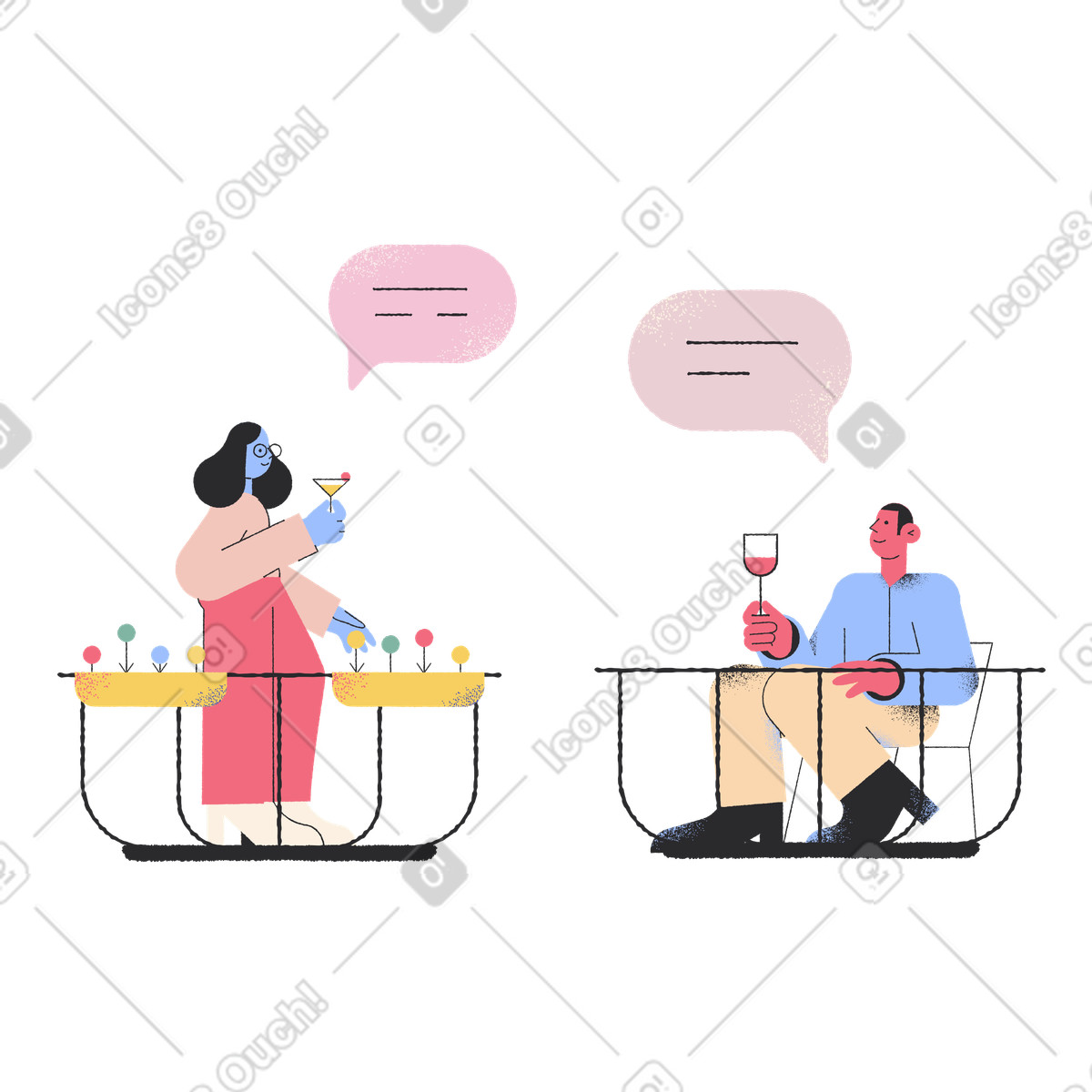 下载 Pablo 风格的 与阳台隔离聊天 插画，支持 PNG、SVG 格式