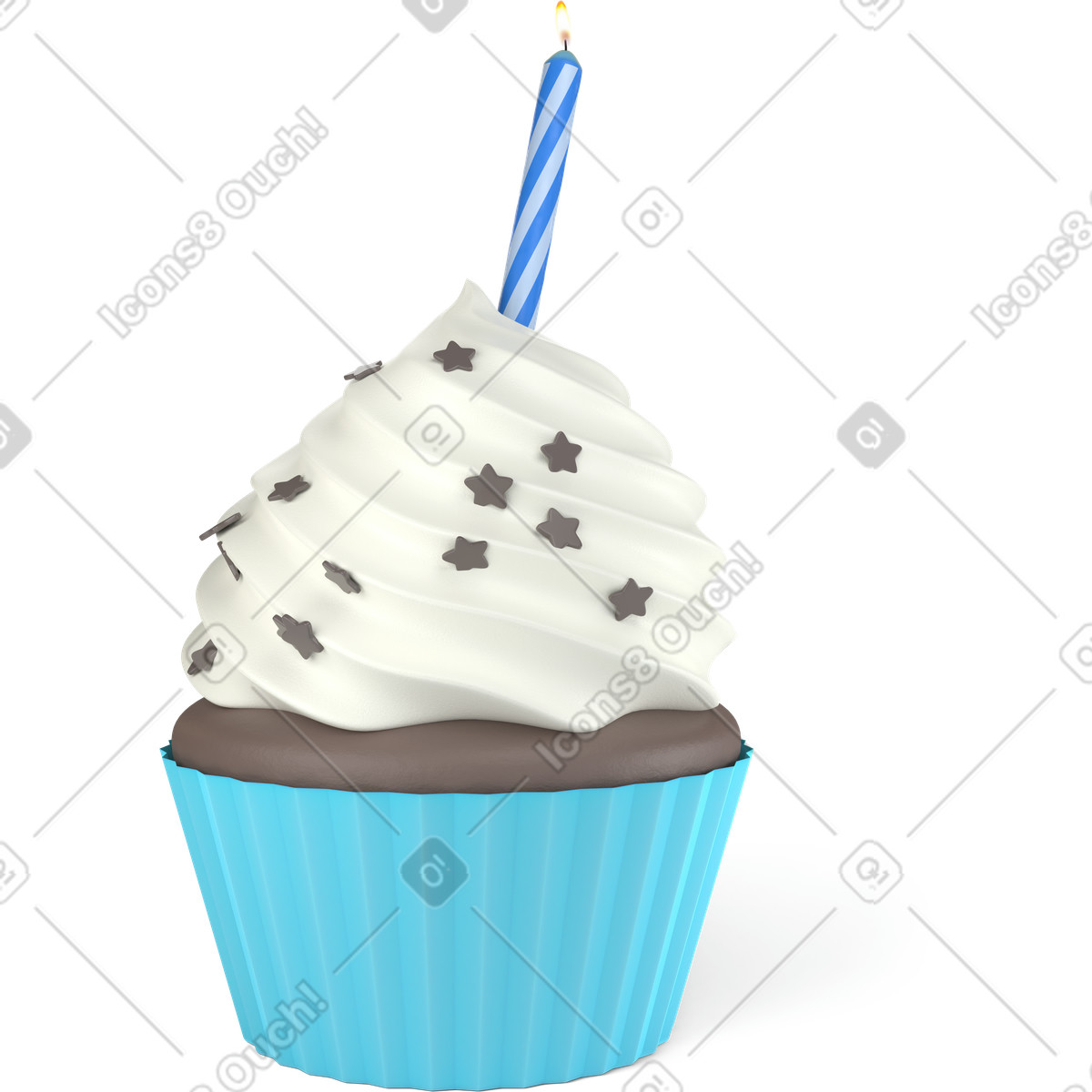 Cupcake with candle illustration in 3D Business style download in PNG, SVG