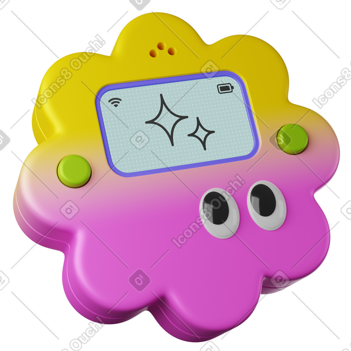 Illustration Gadget flower shaped ai assistant device with screen and buttons dans le style 3D Plastic à télécharger aux formats PNG, SVG