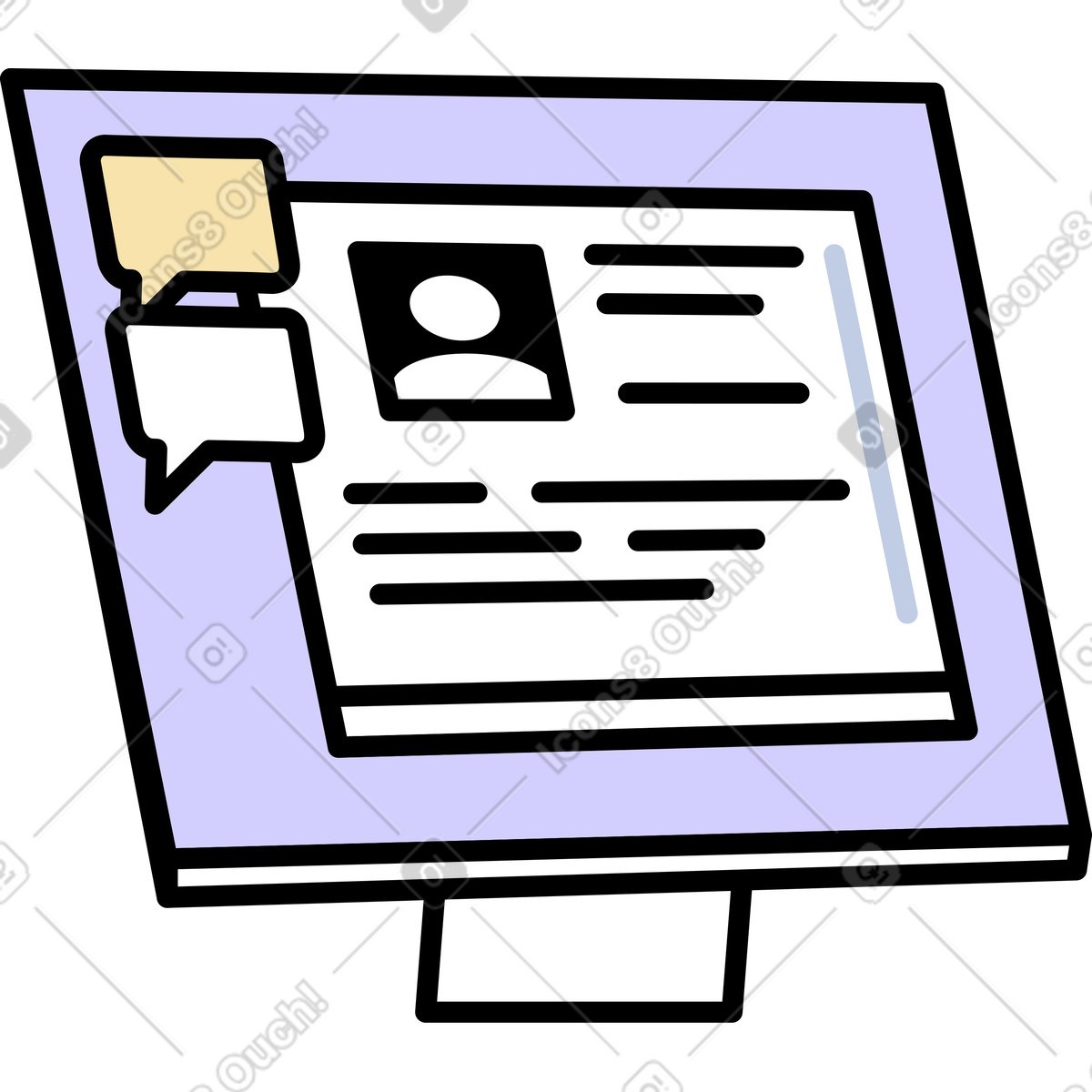 Monitor with an open e-mail illustration in Notes style download in PNG, SVG
