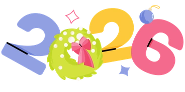 Colorful numbers 2026 with festive decorations - Juicy style illustration