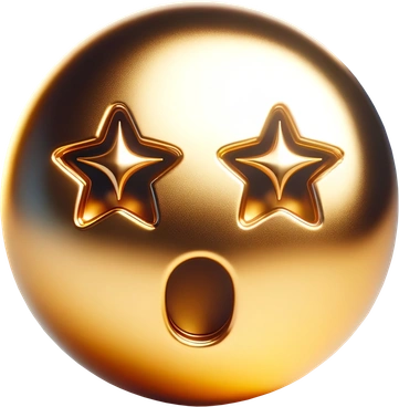 A golden emoji with star eyes and an open mouth - 3D Mini style illustration