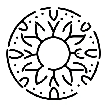 A minimalist mandala composed of simple, clean lines arranged in a symmetrical circular pattern. The design features evenly spaced shapes, such as triangles and circles, radiating outward from the center. Soft, calming patterns are created by the repetition of these geometric forms, enhancing the overall sense of balance and harmony. The mandala is outlined in black, set against a plain white background for contrast.