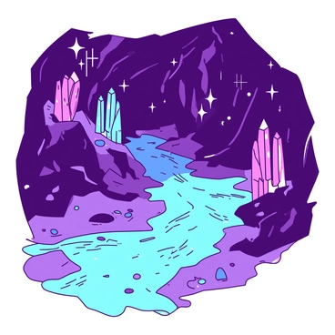 A cavern filled with sparkling crystals of various sizes, reflecting light in different directions. The walls of the cavern are adorned with clusters of these crystals, some in a deep shade of {color_1} and others in a vibrant {color_2}. An underground river flows gently through the cavern, its water crystal clear and shimmering as it moves over smooth stones. The riverbank is lined with small pebbles that complement the colors of the crystals, creating a harmonious visual contrast. The overall atmosphere is one of wonder, with the interplay of light and color enhancing the beauty of this hidden underground landscape.
