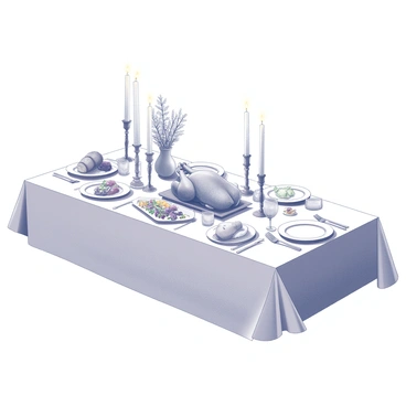 A beautifully set dining table with a delicious homemade feast and candles lit for ambiance.